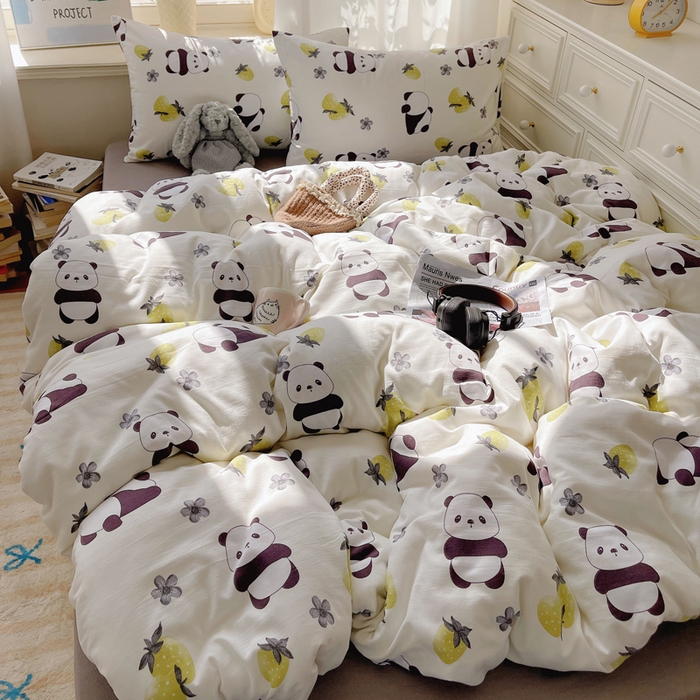 91家纺网 家纺一手货源 找家纺 芷凡家纺 2025新款水洗棉双层纱四件套 爱你熊宝