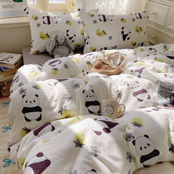 91家纺网 家纺一手货源 找家纺 芷凡家纺 2025新款水洗棉双层纱四件套 爱你熊宝