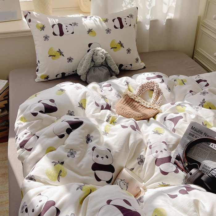 91家纺网 家纺一手货源 找家纺 芷凡家纺 2025新款水洗棉双层纱四件套 爱你熊宝