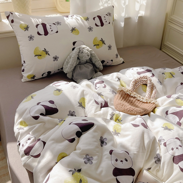 91家纺网 家纺一手货源 找家纺 芷凡家纺 2025新款水洗棉双层纱四件套 爱你熊宝