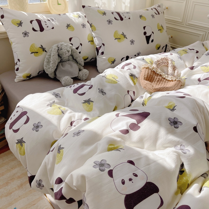 91家纺网 家纺一手货源 找家纺 芷凡家纺 2025新款水洗棉双层纱四件套 爱你熊宝