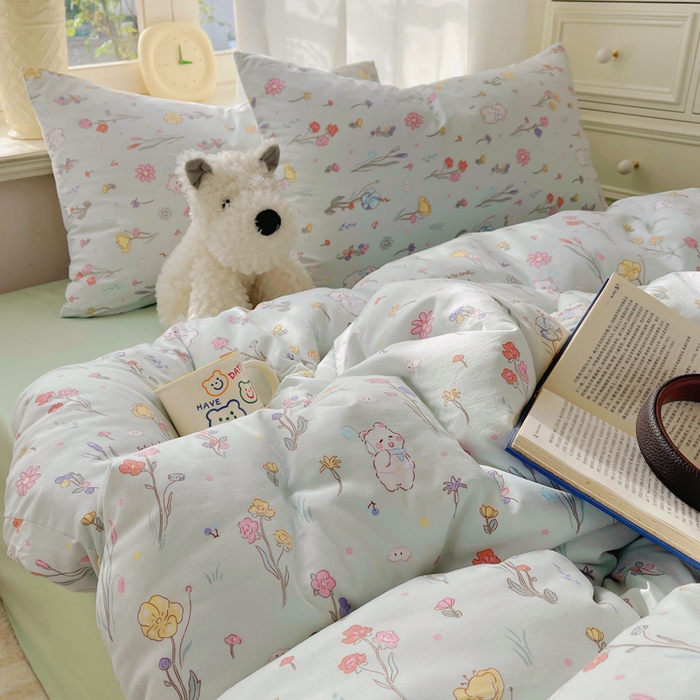 91家纺网 家纺一手货源 找家纺 芷凡家纺 2025新款水洗棉双层纱四件套 缤纷兔