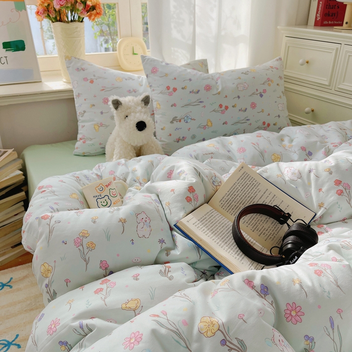 91家纺网 家纺一手货源 找家纺 芷凡家纺 2025新款水洗棉双层纱四件套 缤纷兔