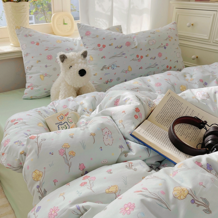 91家纺网 家纺一手货源 找家纺 芷凡家纺 2025新款水洗棉双层纱四件套 缤纷兔