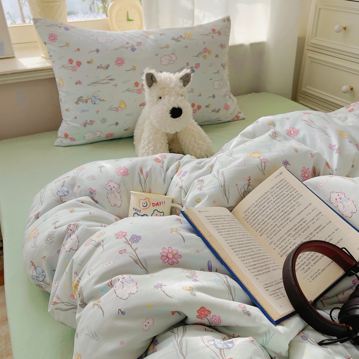 91家纺网 家纺一手货源 找家纺 芷凡家纺 2025新款水洗棉双层纱四件套 缤纷兔