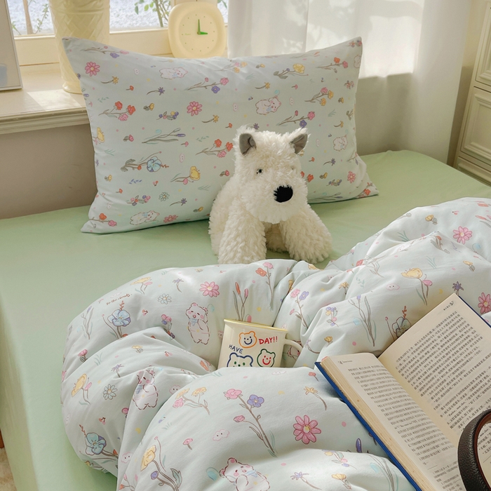 91家纺网 家纺一手货源 找家纺 芷凡家纺 2025新款水洗棉双层纱四件套 缤纷兔