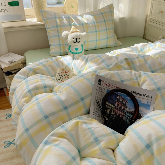 91家纺网 家纺一手货源 找家纺 芷凡家纺 2025新款水洗棉双层纱四件套 格心生活