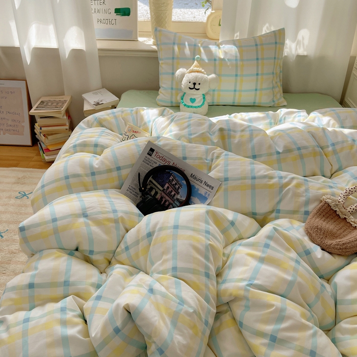 91家纺网 家纺一手货源 找家纺 芷凡家纺 2025新款水洗棉双层纱四件套 格心生活