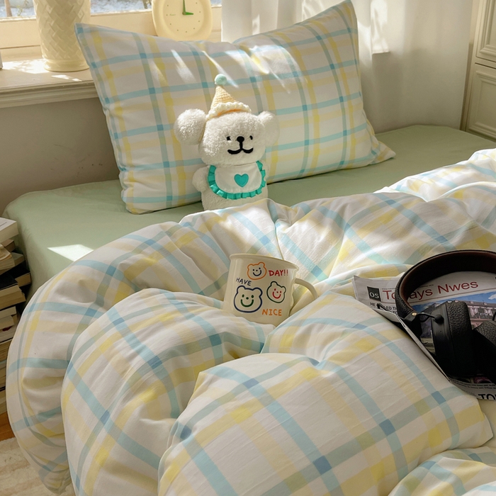 91家纺网 家纺一手货源 找家纺 芷凡家纺 2025新款水洗棉双层纱四件套 格心生活