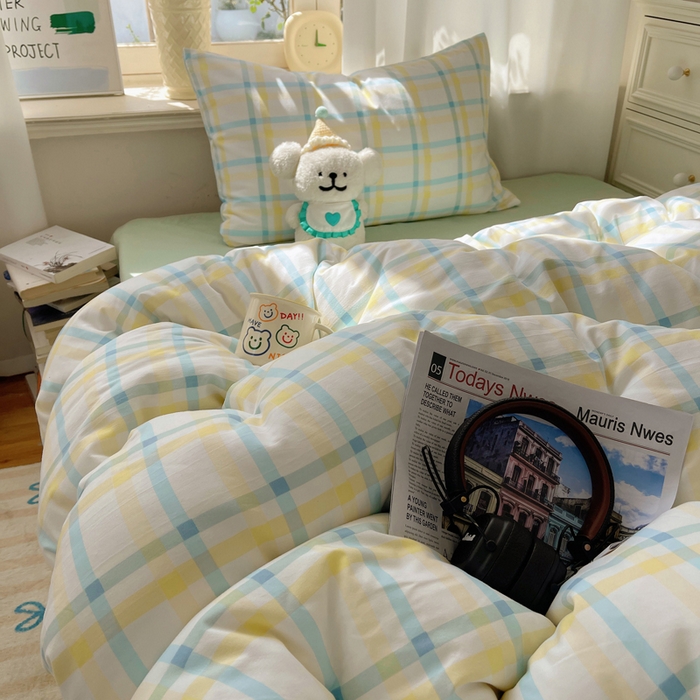 91家纺网 家纺一手货源 找家纺 芷凡家纺 2025新款水洗棉双层纱四件套 格心生活