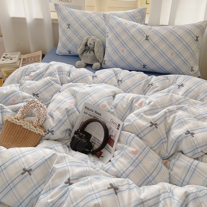 91家纺网 家纺一手货源 找家纺 芷凡家纺 2025新款水洗棉双层纱四件套 格子甜心