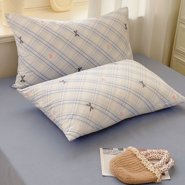 91家纺网 家纺一手货源 找家纺 芷凡家纺 2025新款水洗棉双层纱四件套 格子甜心