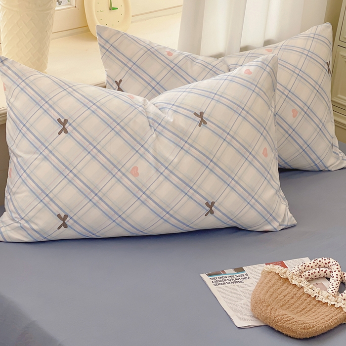 91家纺网 家纺一手货源 找家纺 芷凡家纺 2025新款水洗棉双层纱四件套 格子甜心