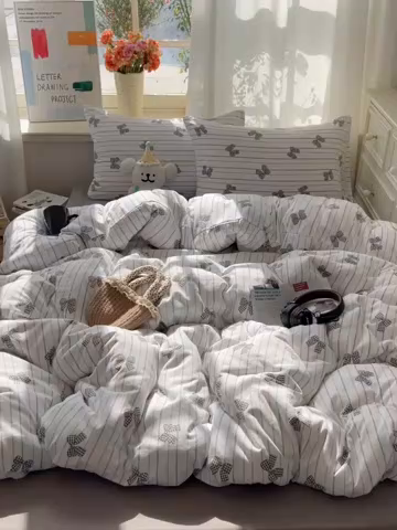 91家纺网 家纺一手货源 找家纺 芷凡家纺 2025新款水洗棉双层纱四件套 蝴蝶梦