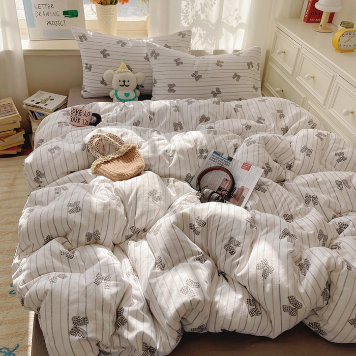 91家纺网 家纺一手货源 找家纺 芷凡家纺 2025新款水洗棉双层纱四件套 蝴蝶梦