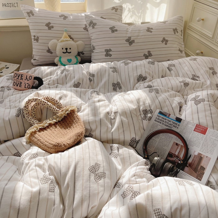 91家纺网 家纺一手货源 找家纺 芷凡家纺 2025新款水洗棉双层纱四件套 蝴蝶梦