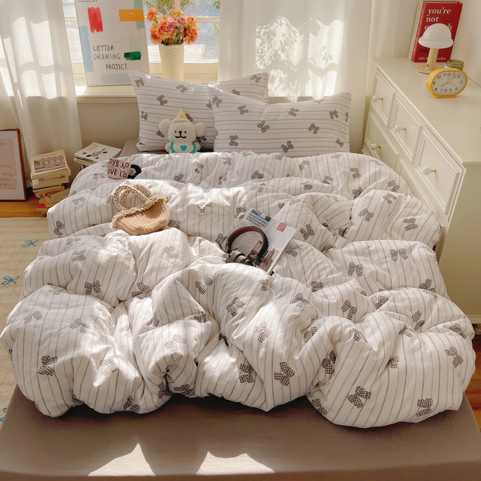 91家纺网 家纺一手货源 找家纺 芷凡家纺 2025新款水洗棉双层纱四件套 蝴蝶梦