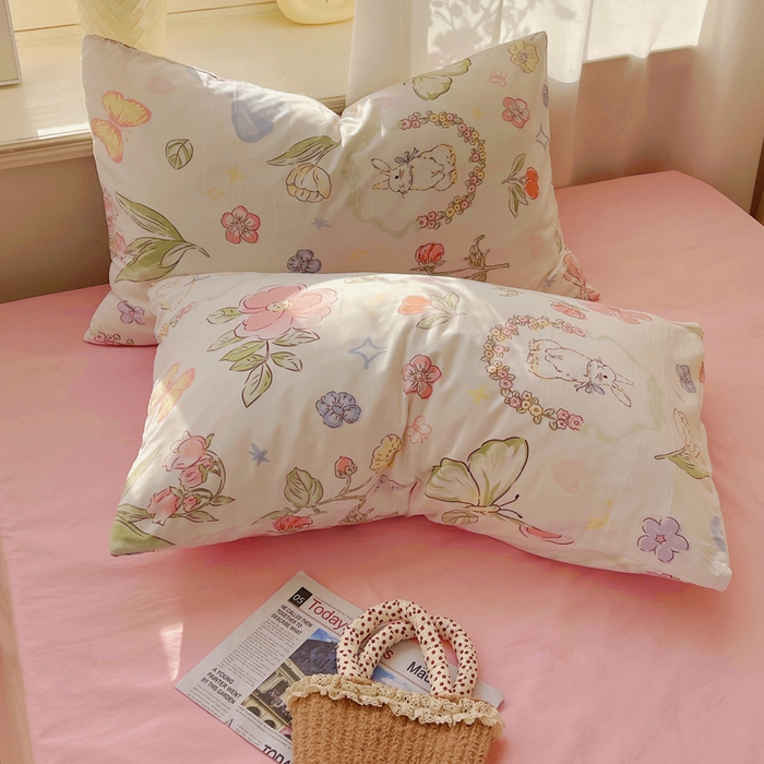 91家纺网 家纺一手货源 找家纺 芷凡家纺 2025新款水洗棉双层纱四件套 莫莉兔