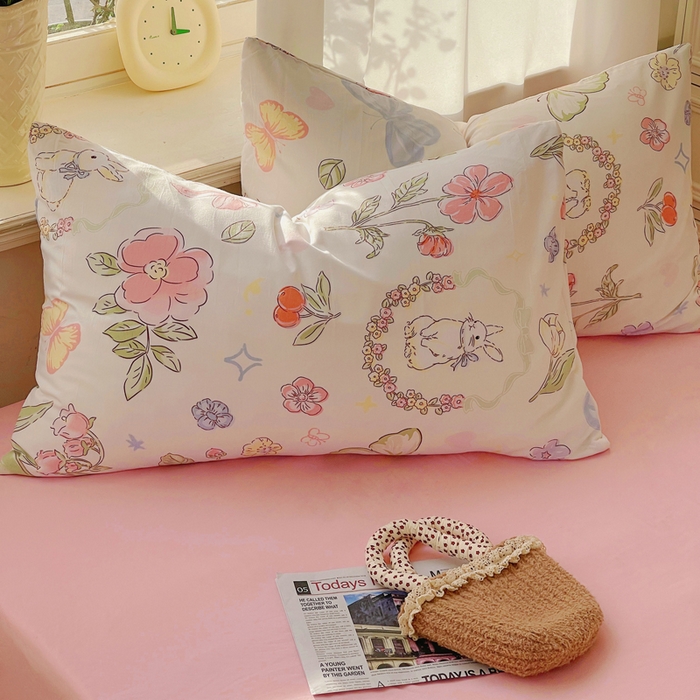 91家纺网 家纺一手货源 找家纺 芷凡家纺 2025新款水洗棉双层纱四件套 莫莉兔