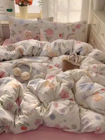 91家纺网 家纺一手货源 找家纺 芷凡家纺 2025新款水洗棉双层纱四件套 莫莉兔