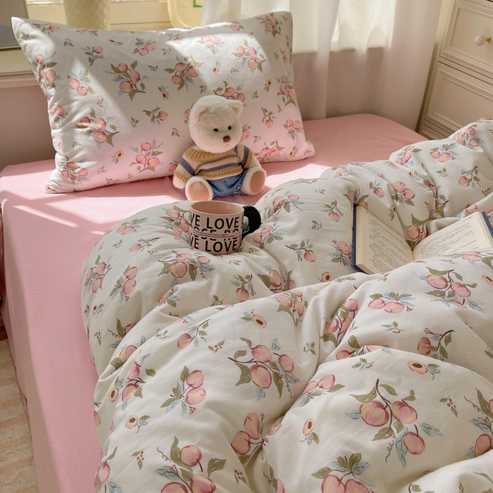 91家纺网 家纺一手货源 找家纺 芷凡家纺 2025新款水洗棉双层纱四件套 清新粉桃