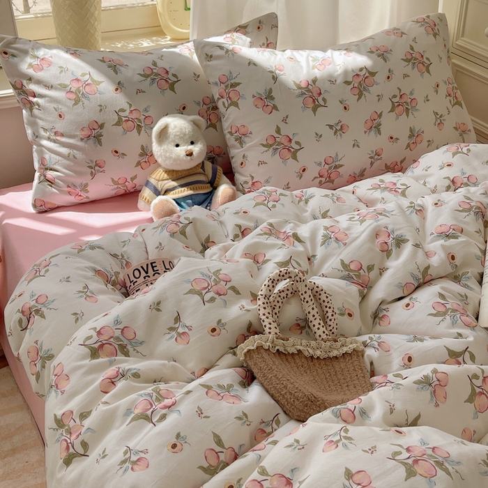 91家纺网 家纺一手货源 找家纺 芷凡家纺 2025新款水洗棉双层纱四件套 清新粉桃