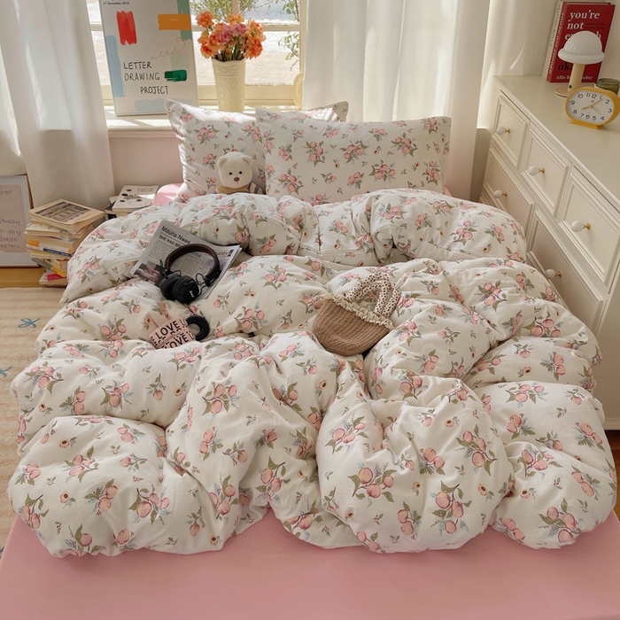 芷凡家纺 2025新款水洗棉双层纱四件套 清新粉桃