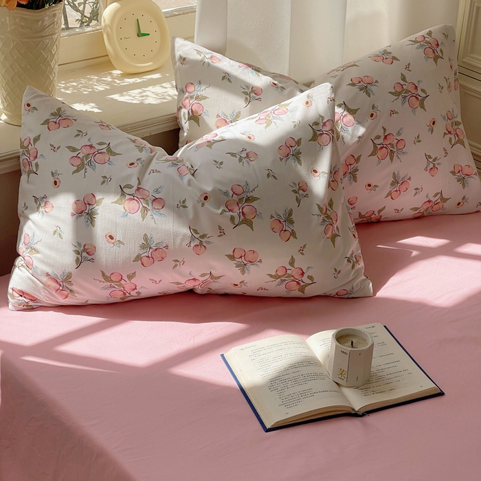 91家纺网 家纺一手货源 找家纺 芷凡家纺 2025新款水洗棉双层纱四件套 清新粉桃