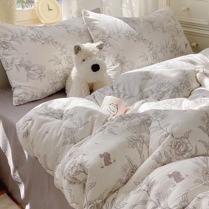 91家纺网 家纺一手货源 找家纺 芷凡家纺 2025新款水洗棉双层纱四件套 素馨花恋