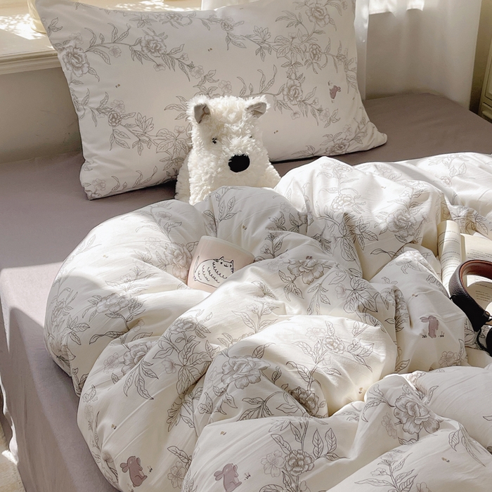 91家纺网 家纺一手货源 找家纺 芷凡家纺 2025新款水洗棉双层纱四件套 素馨花恋