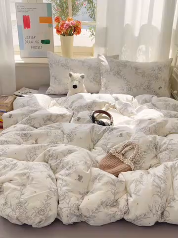 91家纺网 家纺一手货源 找家纺 芷凡家纺 2025新款水洗棉双层纱四件套 素馨花恋