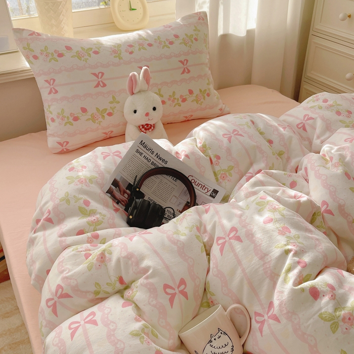 91家纺网 家纺一手货源 找家纺 芷凡家纺 2025新款水洗棉双层纱四件套 微风许甜