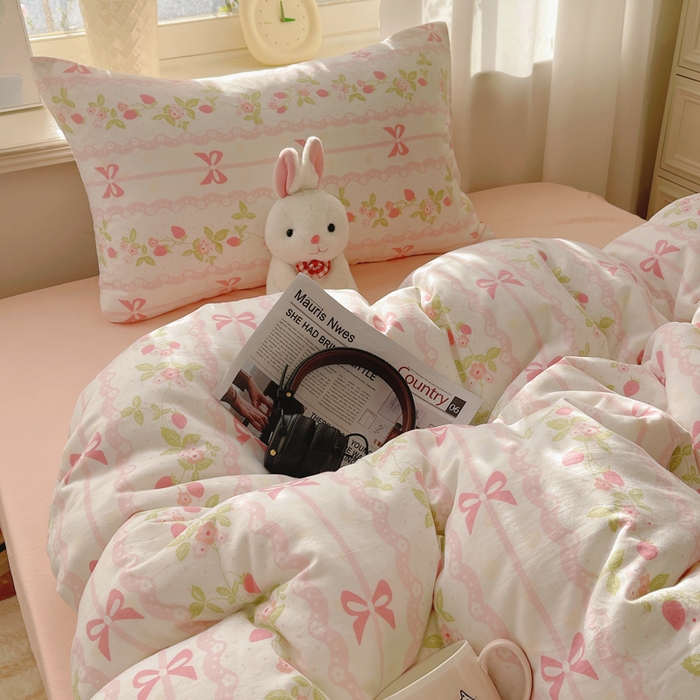 91家纺网 家纺一手货源 找家纺 芷凡家纺 2025新款水洗棉双层纱四件套 微风许甜