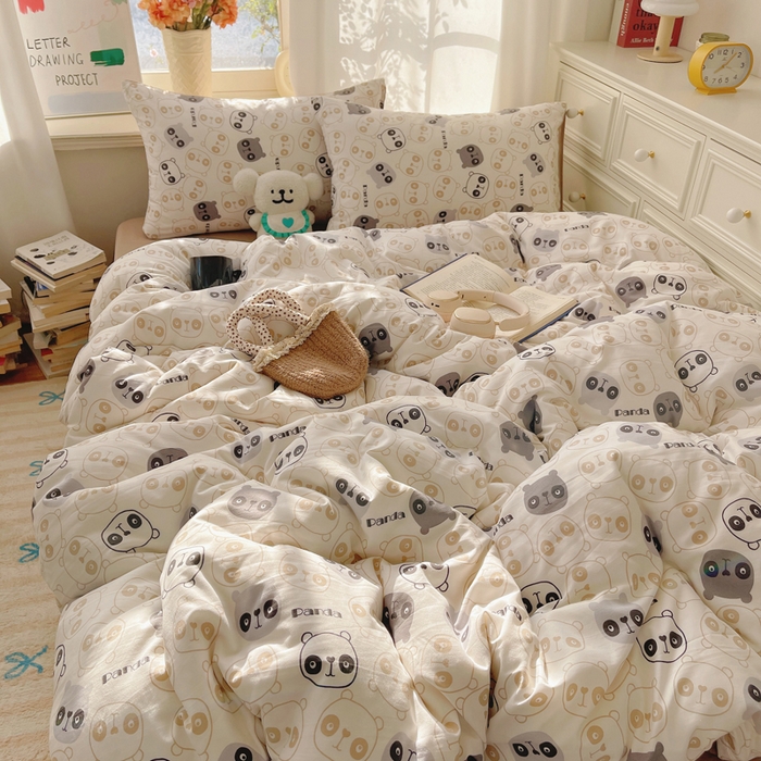 91家纺网 家纺一手货源 找家纺 芷凡家纺 2025新款水洗棉双层纱四件套 小熊联谊