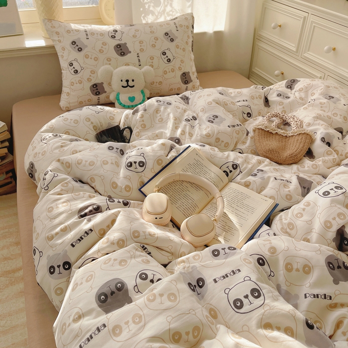 91家纺网 家纺一手货源 找家纺 芷凡家纺 2025新款水洗棉双层纱四件套 小熊联谊