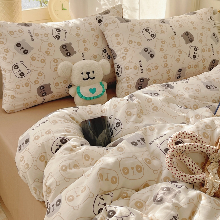 91家纺网 家纺一手货源 找家纺 芷凡家纺 2025新款水洗棉双层纱四件套 小熊联谊