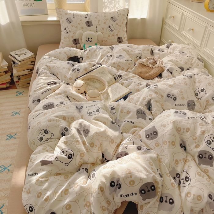 91家纺网 家纺一手货源 找家纺 芷凡家纺 2025新款水洗棉双层纱四件套 小熊联谊