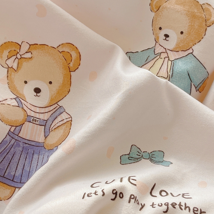 91家纺网 家纺一手货源 找家纺 芷凡家纺 2025新款水洗棉双层纱四件套 熊宝乐园