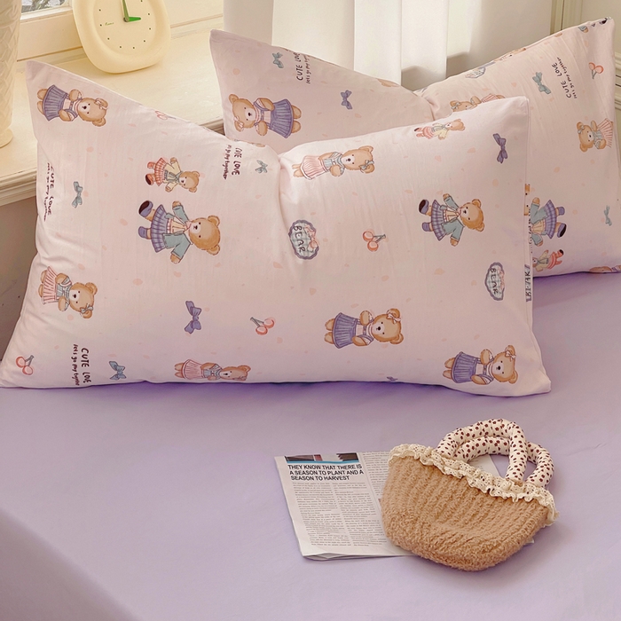 91家纺网 家纺一手货源 找家纺 芷凡家纺 2025新款水洗棉双层纱四件套 熊宝乐园