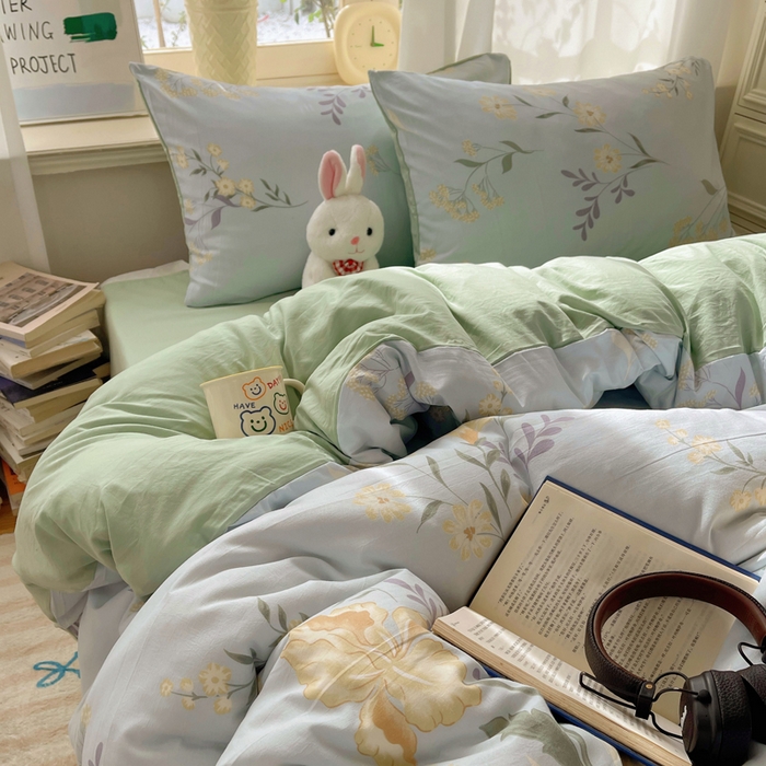 91家纺网 家纺一手货源 找家纺 芷凡家纺 2025新款水洗棉双层纱四件套 萱草花梦