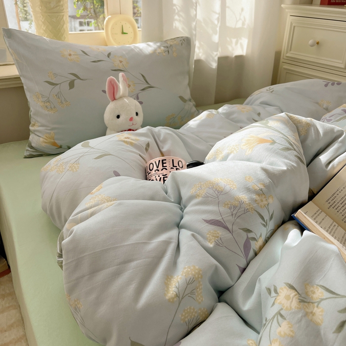 91家纺网 家纺一手货源 找家纺 芷凡家纺 2025新款水洗棉双层纱四件套 萱草花梦