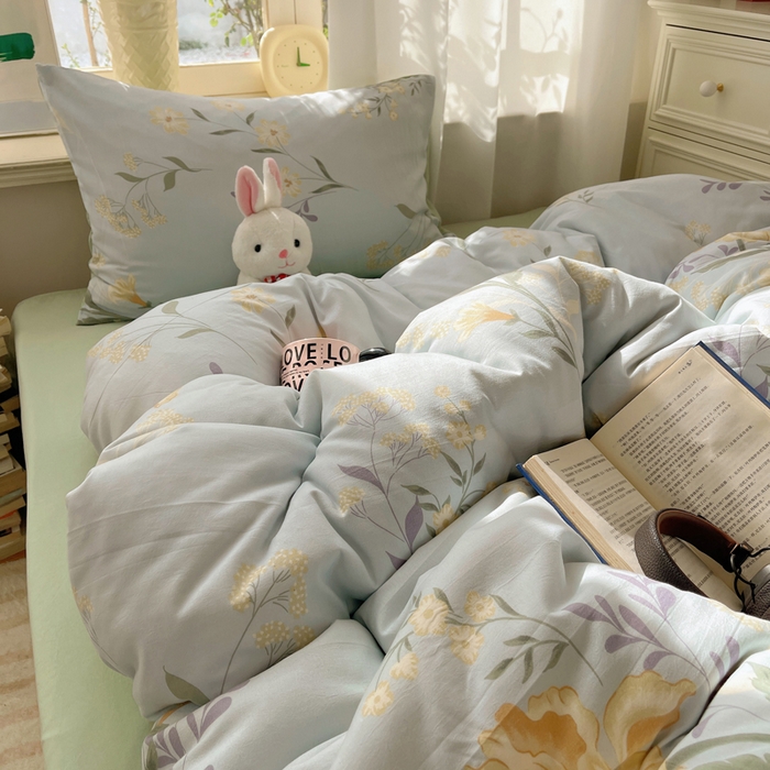 91家纺网 家纺一手货源 找家纺 芷凡家纺 2025新款水洗棉双层纱四件套 萱草花梦