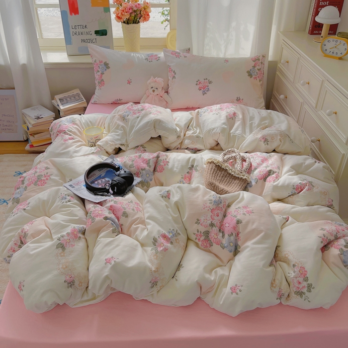 芷凡家纺 2025新款水洗棉双层纱四件套 悦夏花季