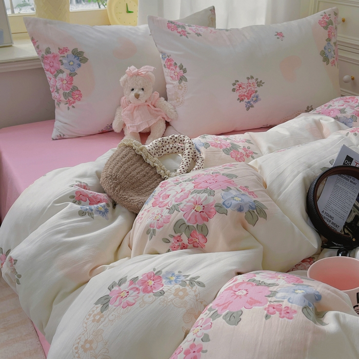 91家纺网 家纺一手货源 找家纺 芷凡家纺 2025新款水洗棉双层纱四件套 悦夏花季