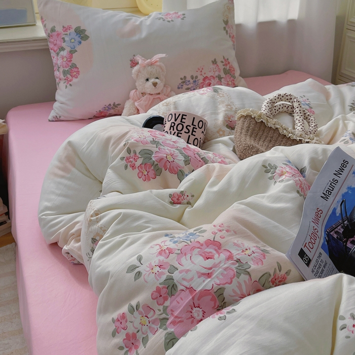 91家纺网 家纺一手货源 找家纺 芷凡家纺 2025新款水洗棉双层纱四件套 悦夏花季