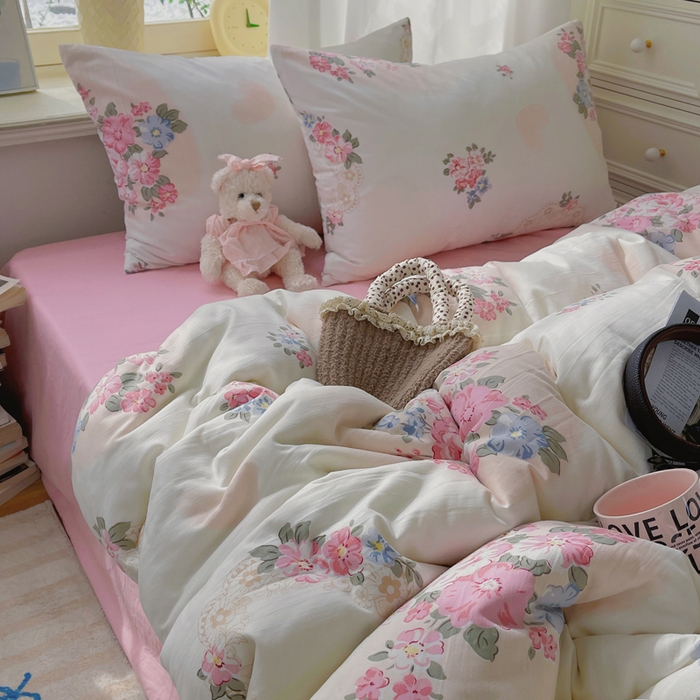 91家纺网 家纺一手货源 找家纺 芷凡家纺 2025新款水洗棉双层纱四件套 悦夏花季