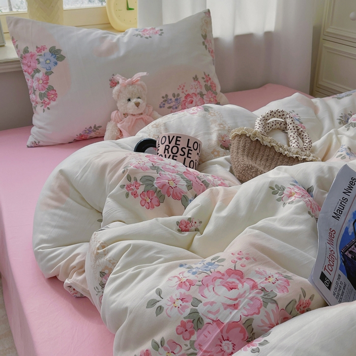 91家纺网 家纺一手货源 找家纺 芷凡家纺 2025新款水洗棉双层纱四件套 悦夏花季