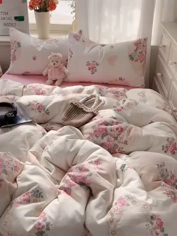 91家纺网 家纺一手货源 找家纺 芷凡家纺 2025新款水洗棉双层纱四件套 悦夏花季