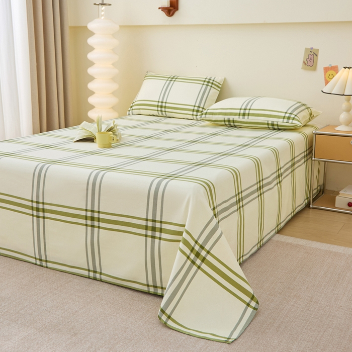 91家纺网 家纺一手货源 找家纺 首爱家纺 2025新款老粗布全棉纯棉床单三件套软凉席子 绿野