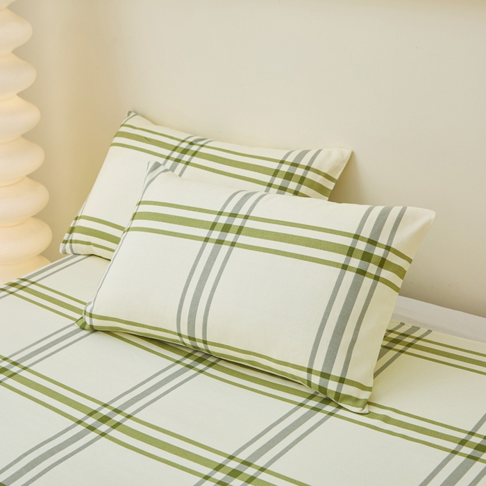 91家纺网 家纺一手货源 找家纺 首爱家纺 2025新款老粗布全棉纯棉床单三件套软凉席子 绿野